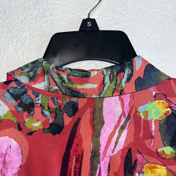 Women's Soft Surroundings Red Watercolor Floral Viscose Colllared Midi Dress Sm - Picture 13 of 13